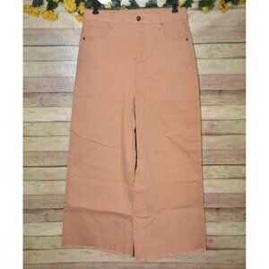 NWT Mud Pie Women's Crawford Wide Leg Jeans Raw Hem Ladies L Brown High Rise